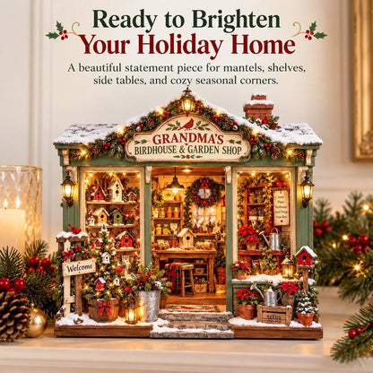 🐦 Grandma’s Birdhouse & Garden Shop DIY Miniature Kit – Light-Up Christmas Garden House