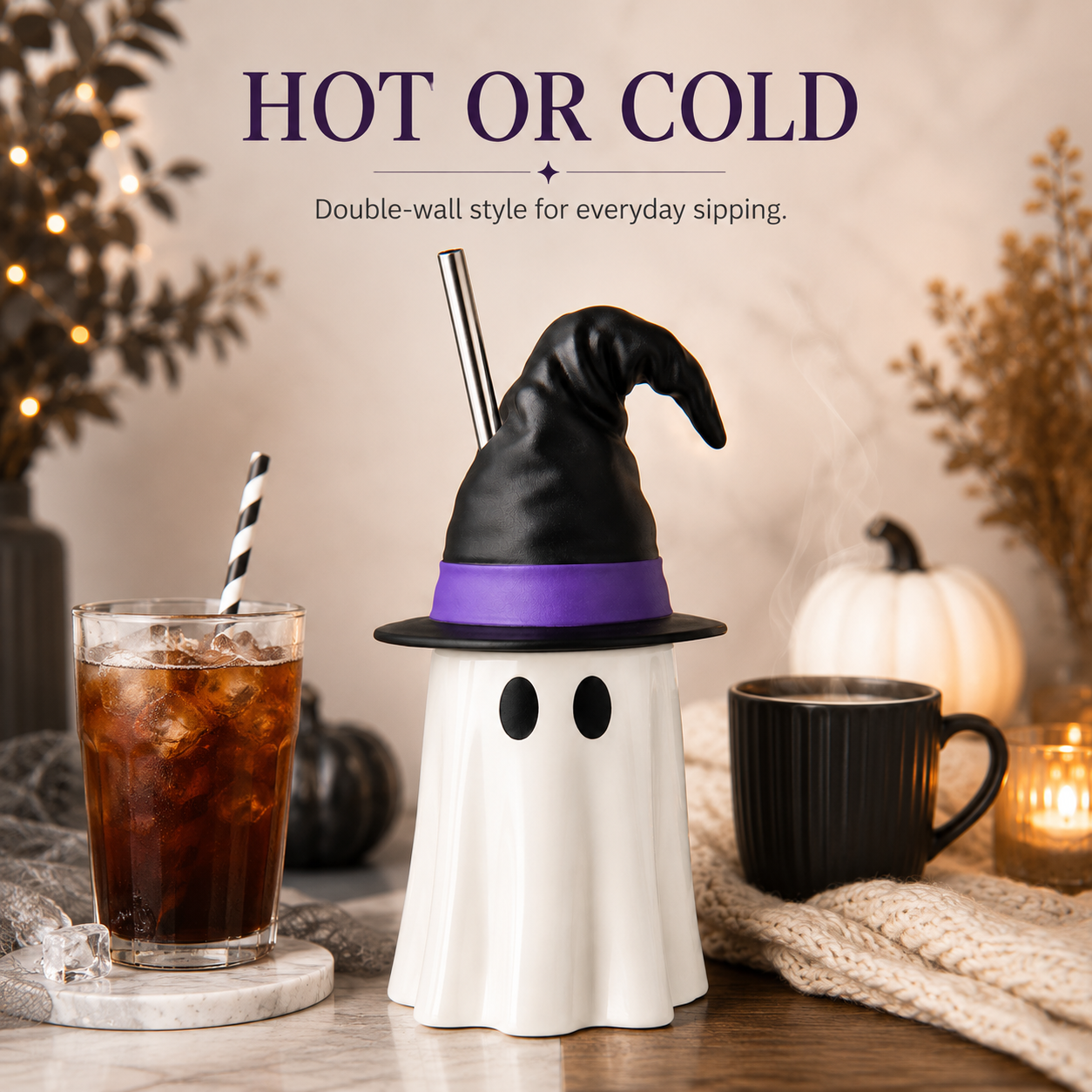 👻Halloween Ghost Witch Hat Tumbler Straw Cup