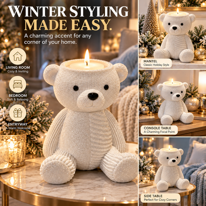 🐻White Glitter Teddy Bear 3-Wick Candle Holder – Cozy Christmas Tabletop Décor🎄