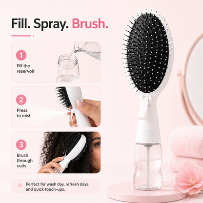 💦 2-in-1 Mist Spray Hair Brush – Detangling & Curl Refresh Brush With Refillable Reservoir