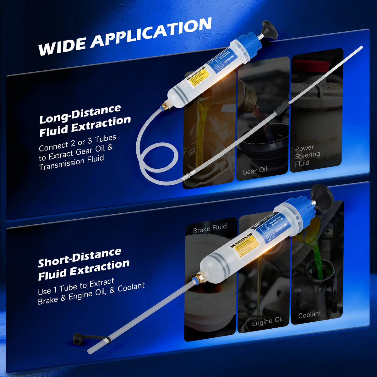 200ML Yellow/Blue Manual Syringe-Style Fluid Extractor & Filler with Hose Caps