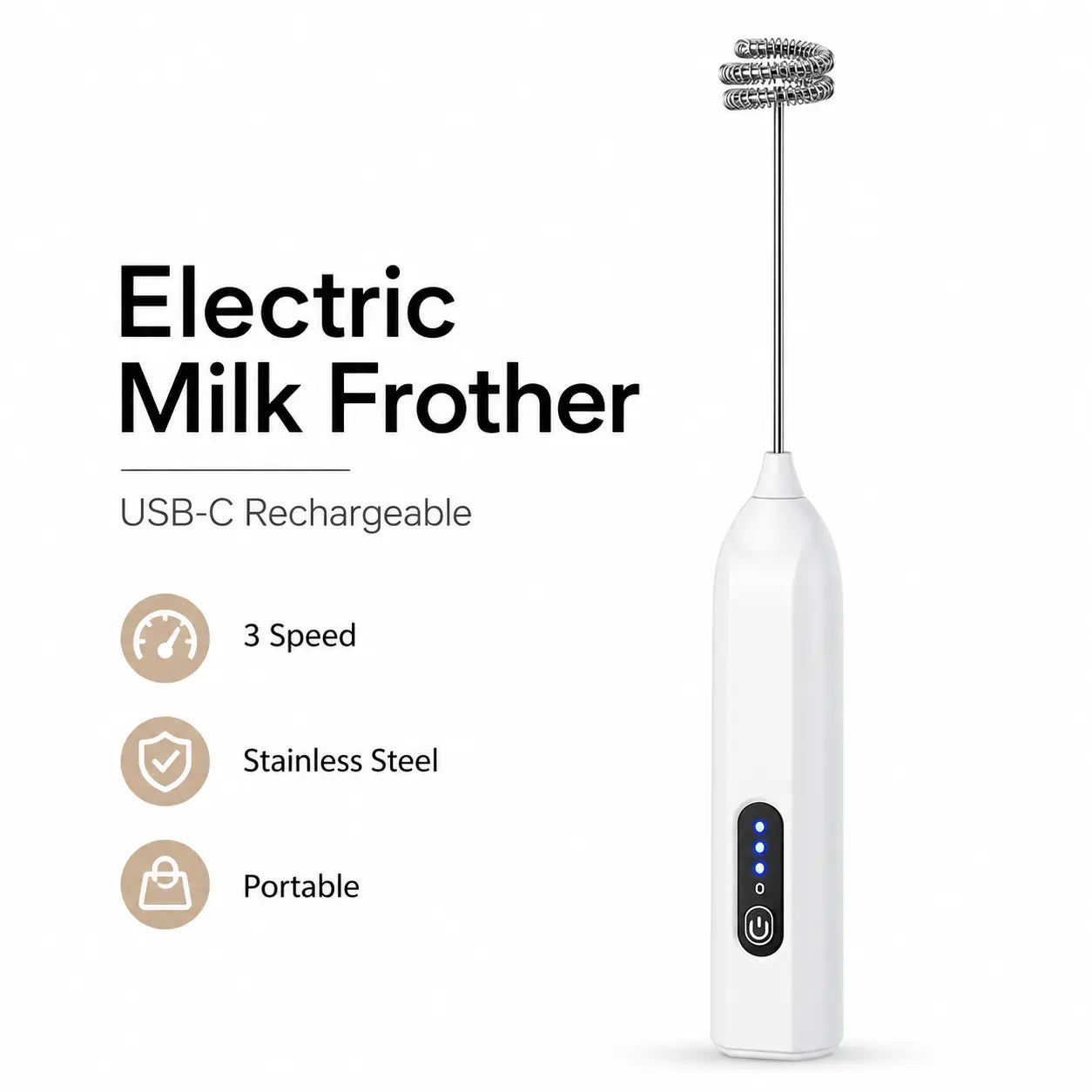 3-Speed Rechargeable Milk Frother for Café-Style Drinks