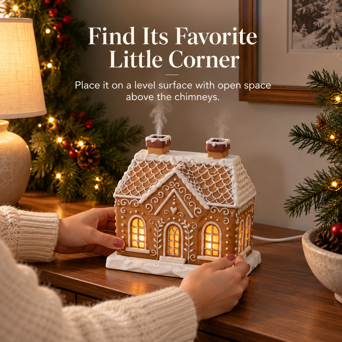 Gingerbread House Diffuser – Chimney Mist & Warm Window Glow for a Cozy Christmas