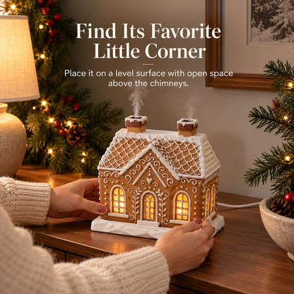 Gingerbread House Diffuser – Chimney Mist & Warm Window Glow for a Cozy Christmas