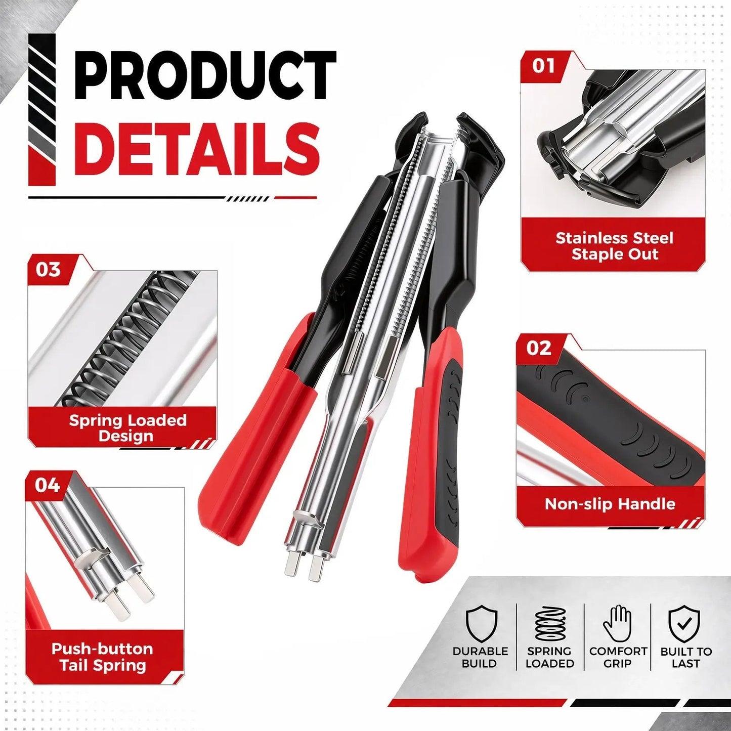 Spring-Loaded Hog Ring Pliers Kit with 100 C-Clips