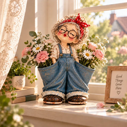 🎀💕 Vintage Girl Double-Pocket Organizer – Cute Denim-Style Figurine & Home Décor ✨