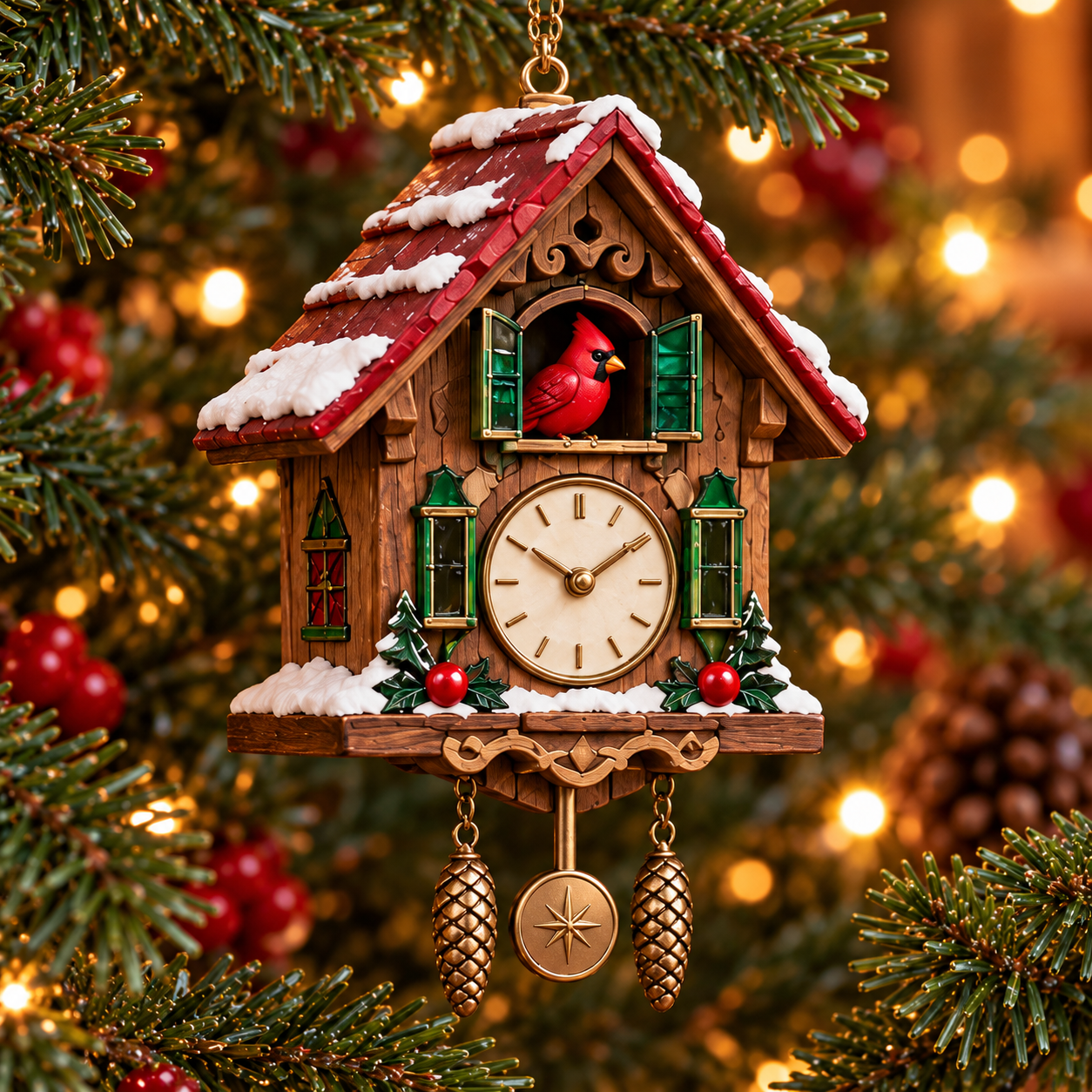 🐦 Snowy Cardinal Cuckoo Clock