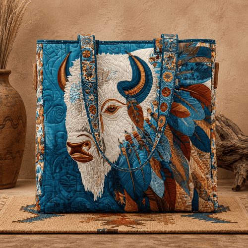 🐎 Western Quilted Tote Bag – Colorful Horse & Bison Print Everyday Carryall