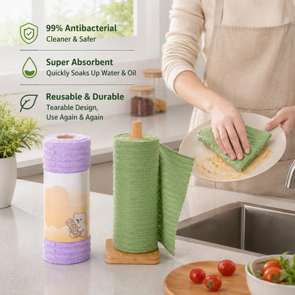 🧽 Tearable Reusable Cleaning Cloth Roll – Washable Absorbent Towels for Kitchen & Home