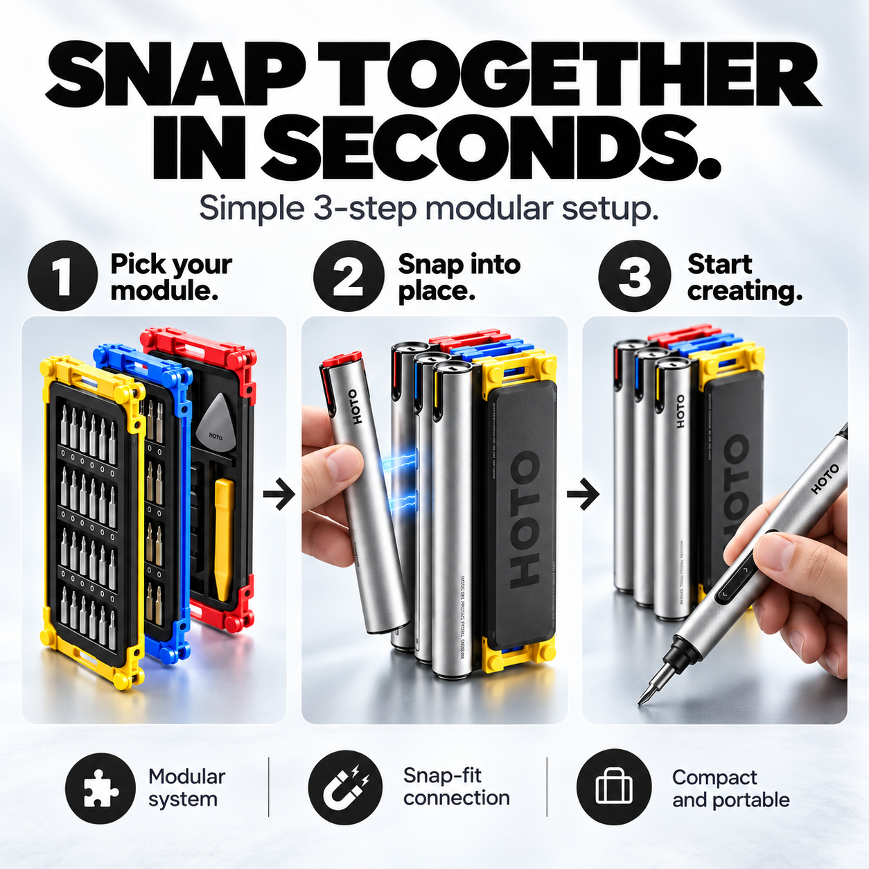 ⚡ 3-in-1 Modular Precision Tool System – Screwdriver, Mini Drill & Rotary Tool Setup