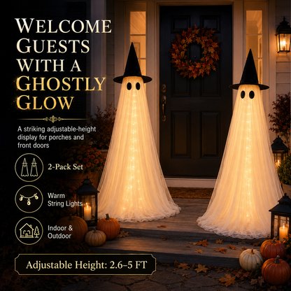 👻 2-Pack Adjustable Lighted Halloween Ghost Decorations