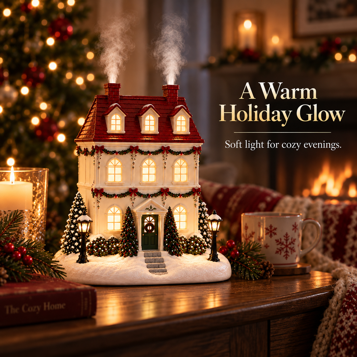 🎄 Christmas House Aroma Diffuser – Warm Glow & Chimney Mist Holiday Decor🎁