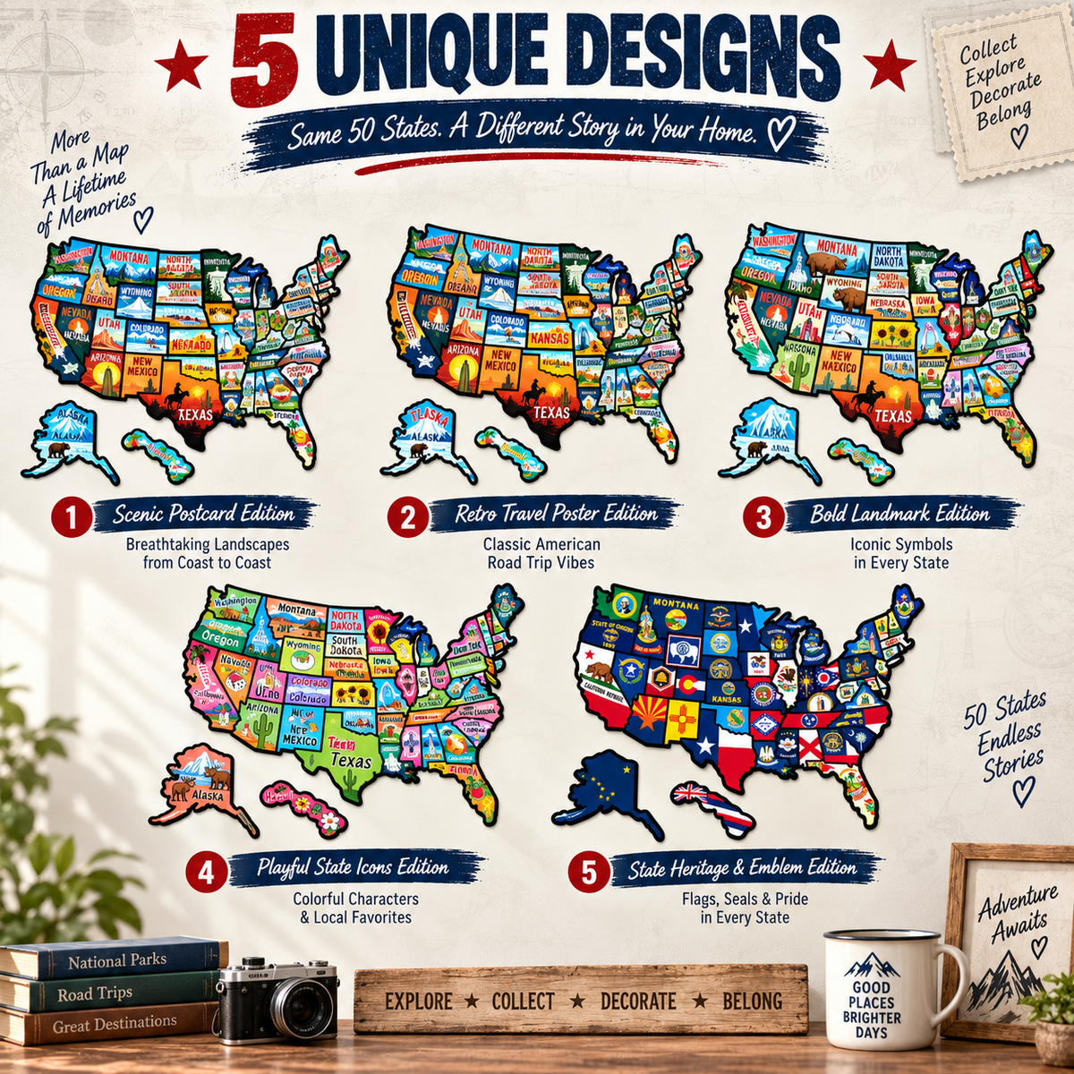 🔥🗺️RV State Sticker Travel Map—Document Your American Adventures in Style