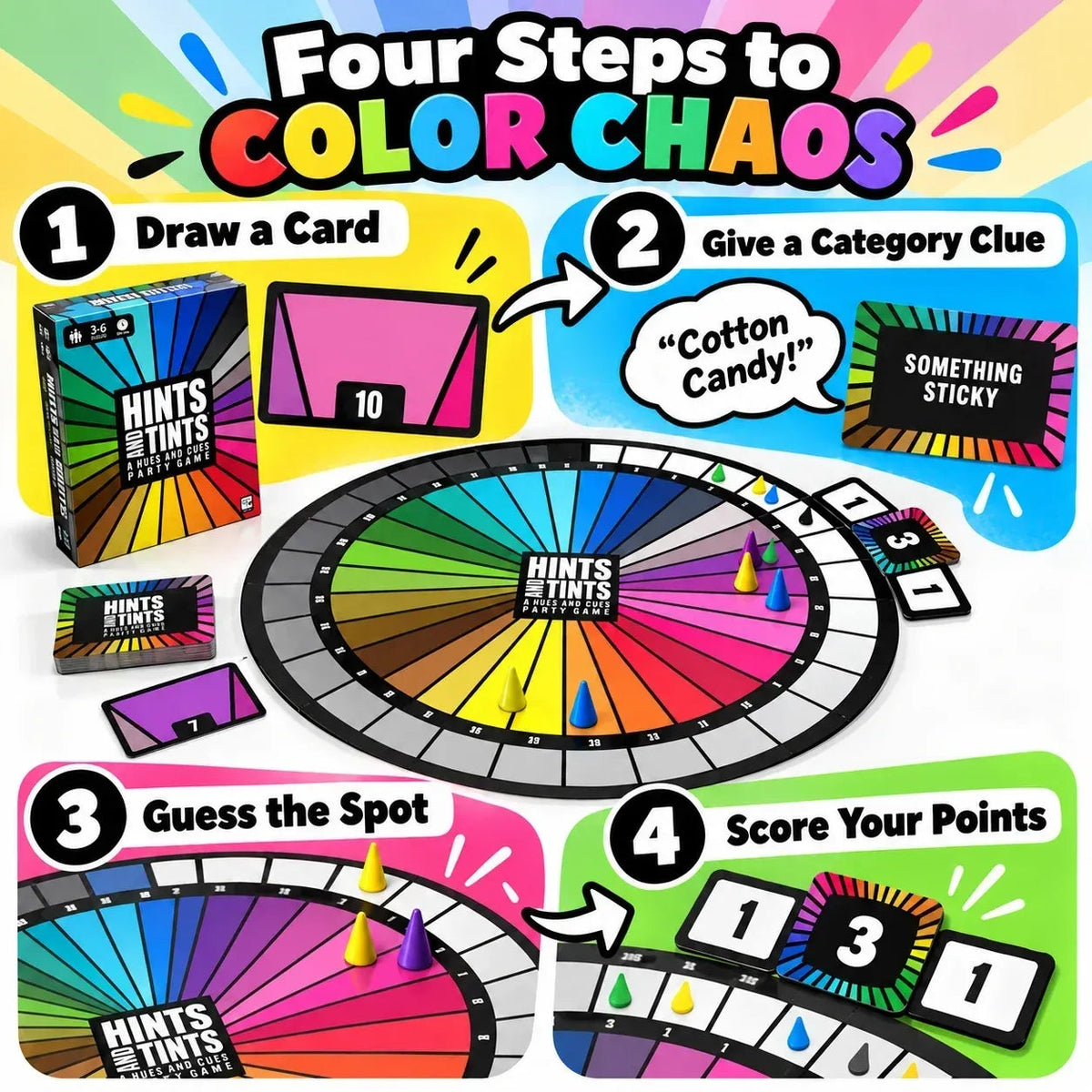 🃏Portable Hues & Cues Board Game - Creative Clues！！！