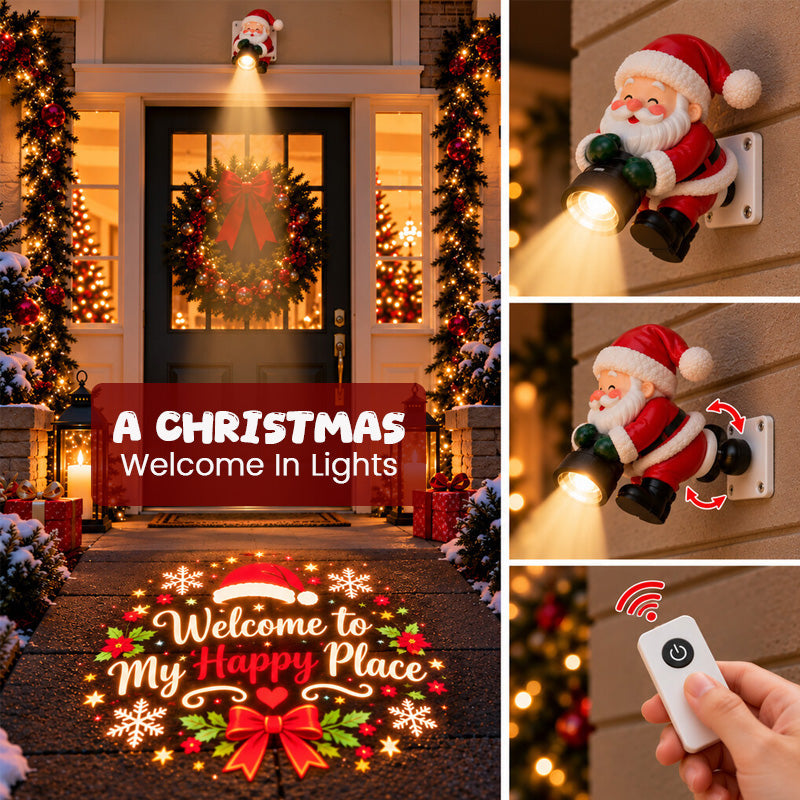 🎅 Santa Christmas Welcome Projector – Colorful Holiday Greeting Light with Adjustable Projection & Remote Power Control