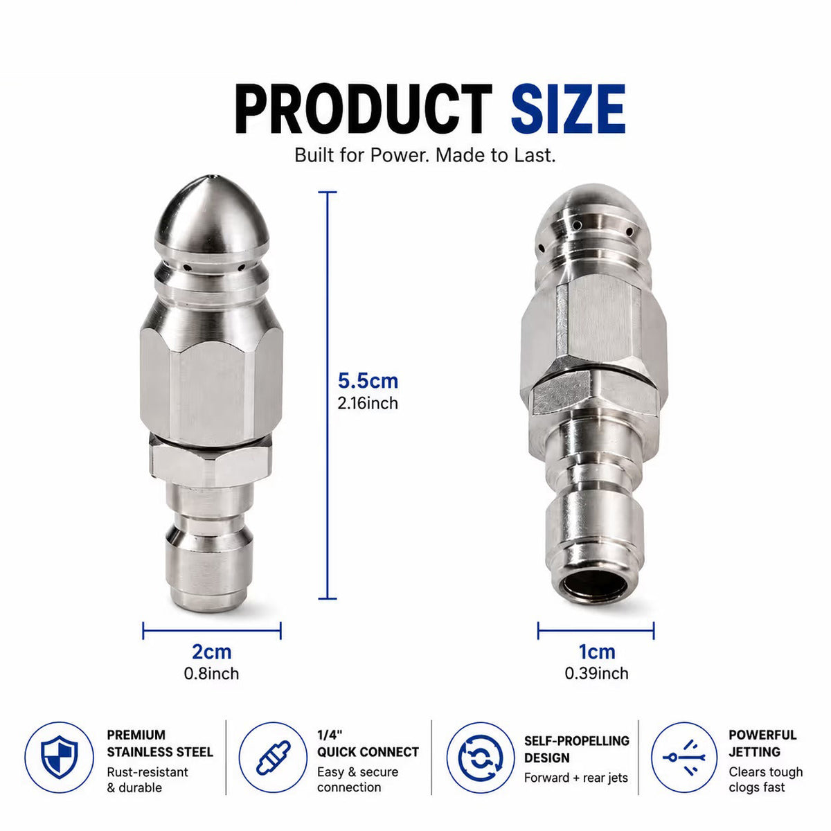 💦Stainless Steel Sewer Jetter Nozzle – 1/4' Quick Connect Drain Cleaning Attachment for Pressure Washers