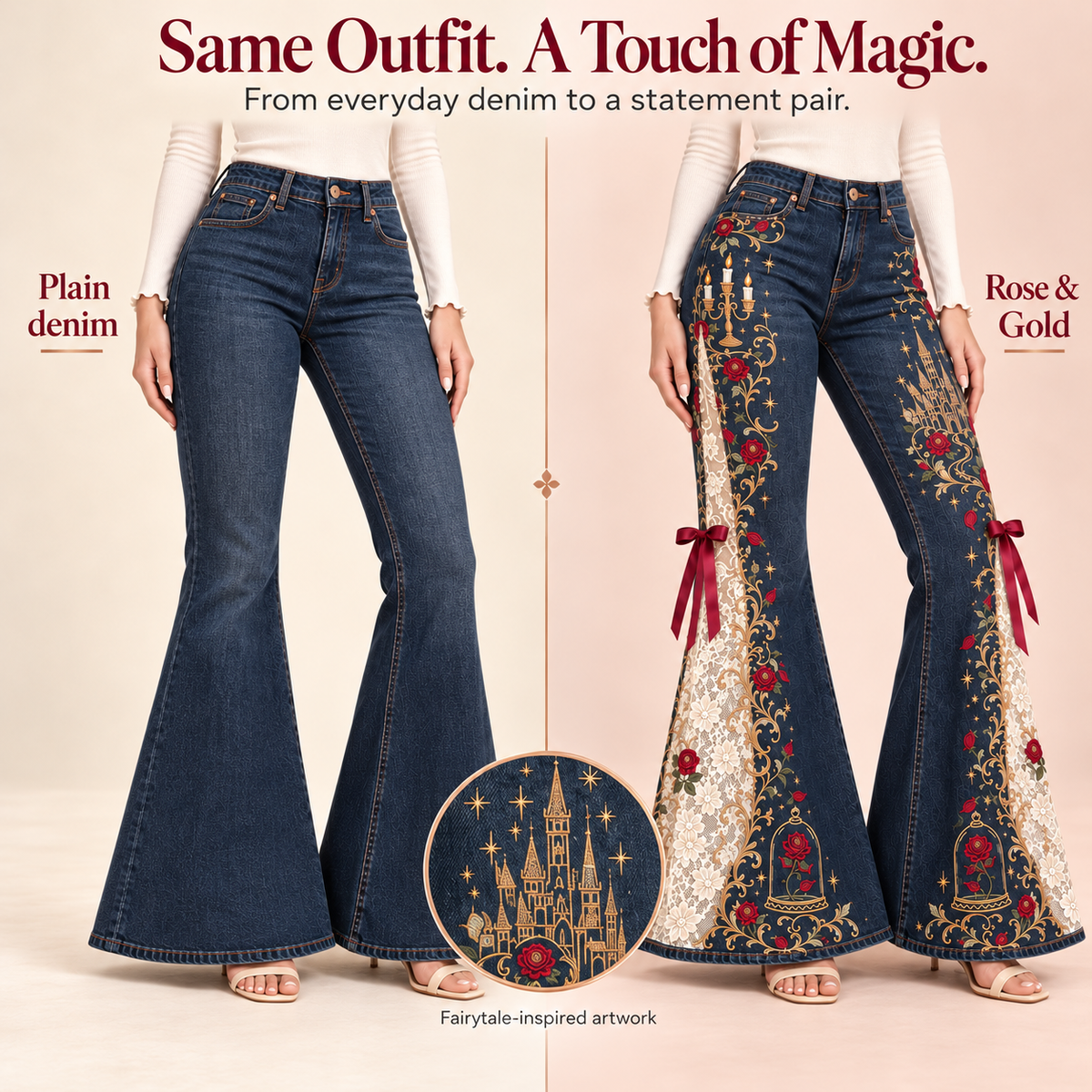 💖Fairytale-Inspired Statement Flare Jeans