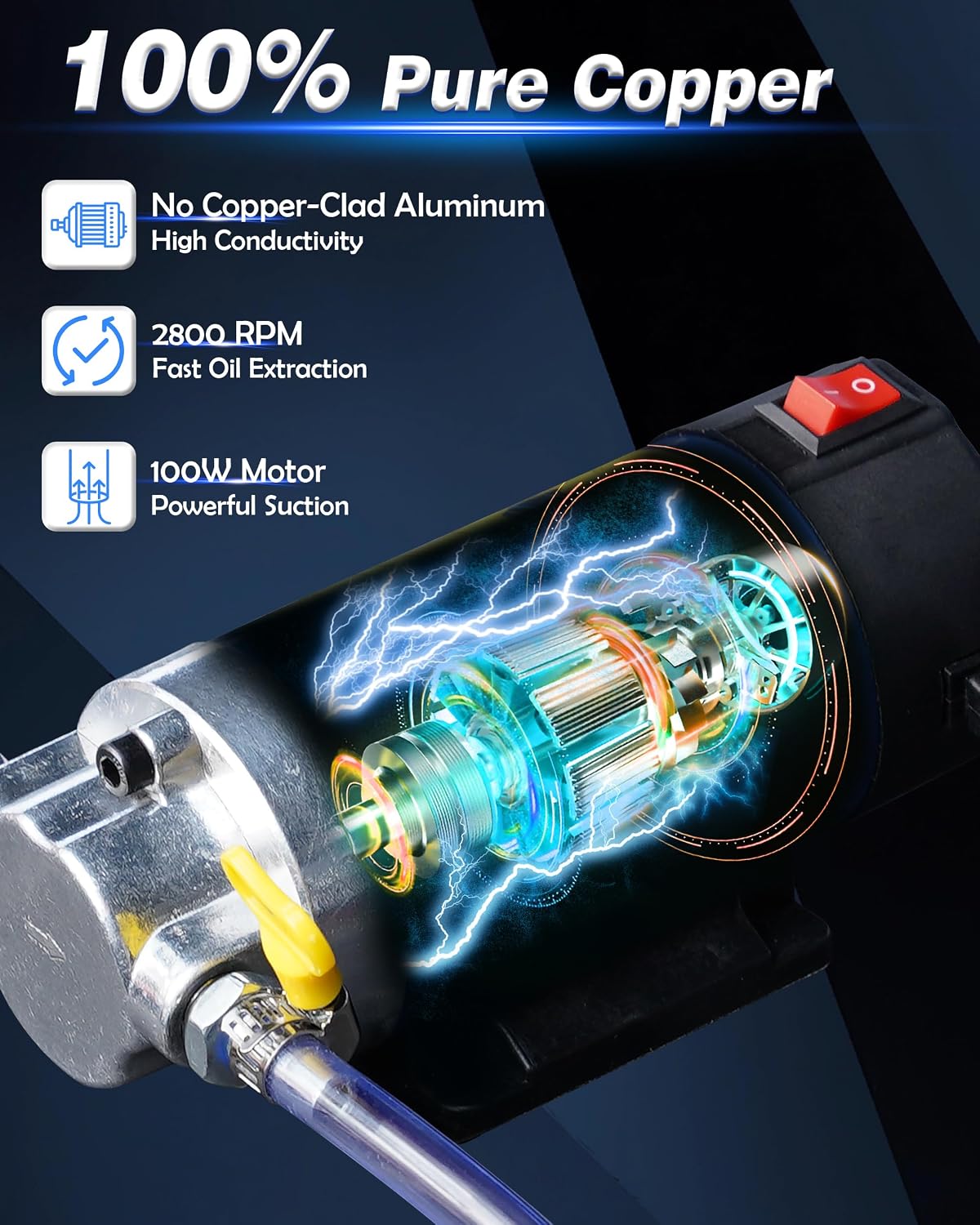 Internal copper motor illustration for 12V 100W oil extractor