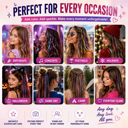 ✨Clip-In Hair Tinsel Extensions – Sparkling Fairy Hair Clips