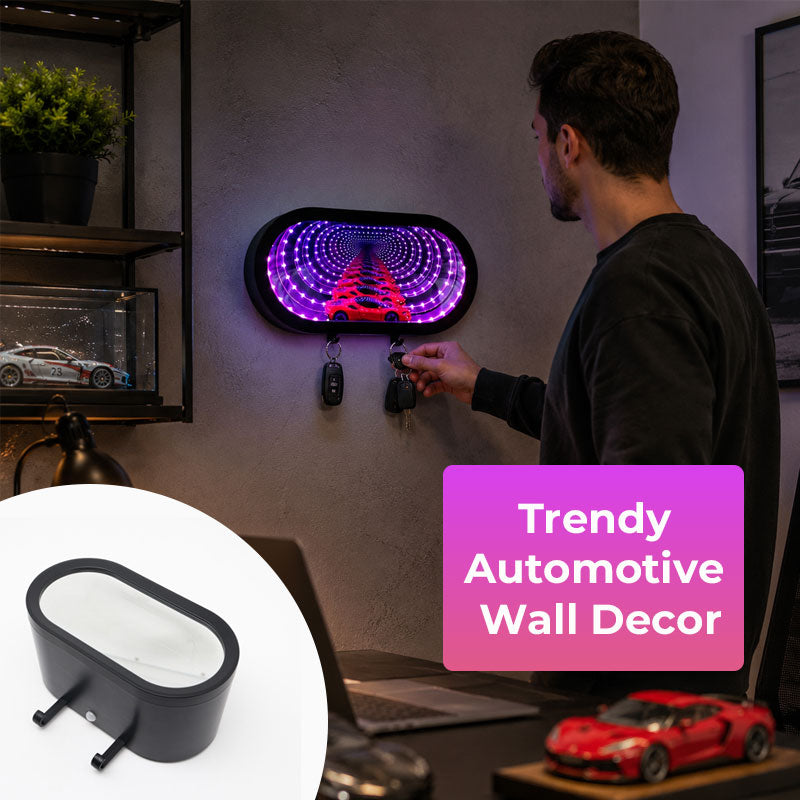 Infinity Mirror Garage Key Holder – LED Wall Decor for Car Lovers