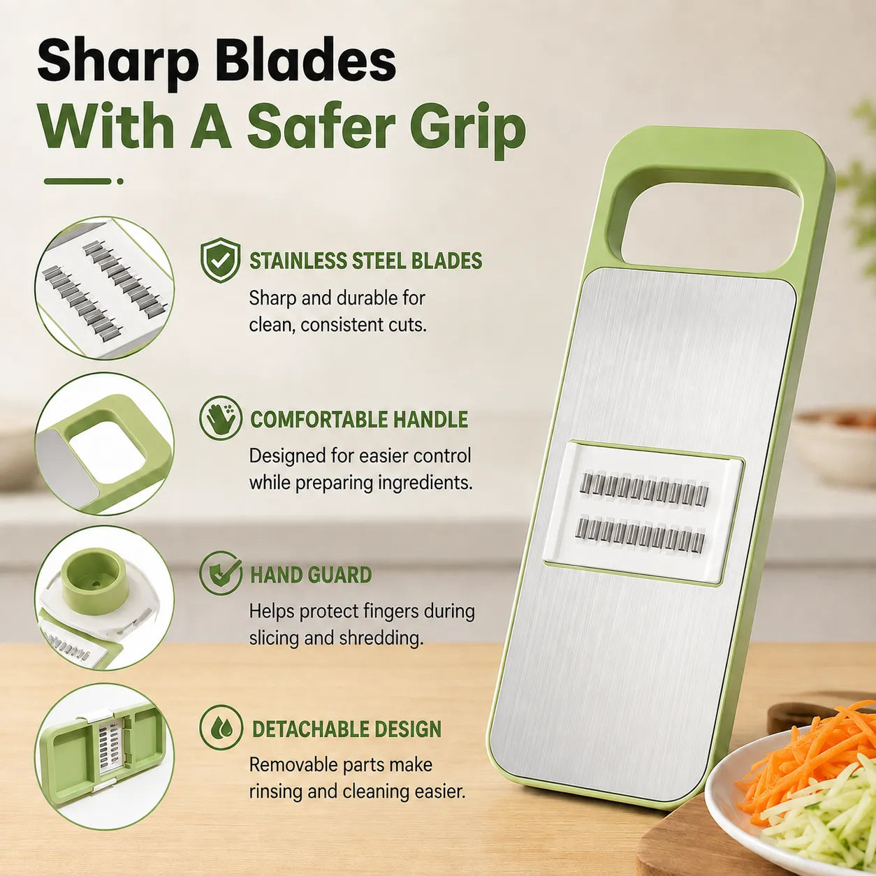 5-in-1 Vegetable Slicer &amp; Shredder — Adjustable Stainless Steel Blades