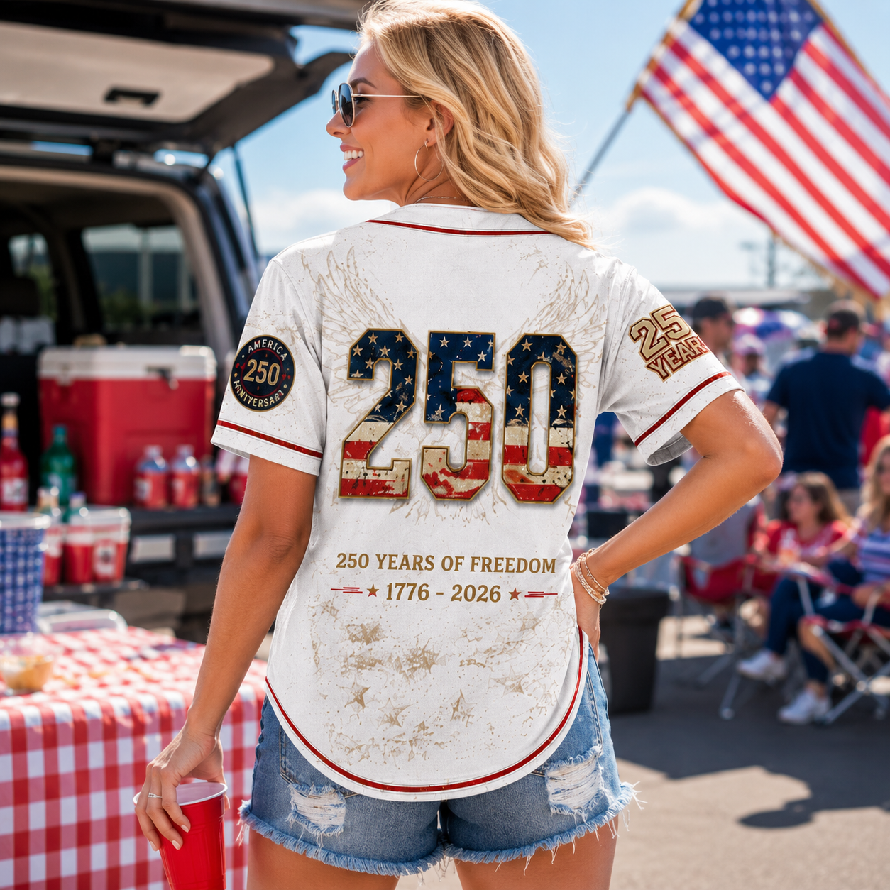 USA 250th Anniversary Baseball Jersey – Patriotic Eagle Button Shirt Plus Size Friendly