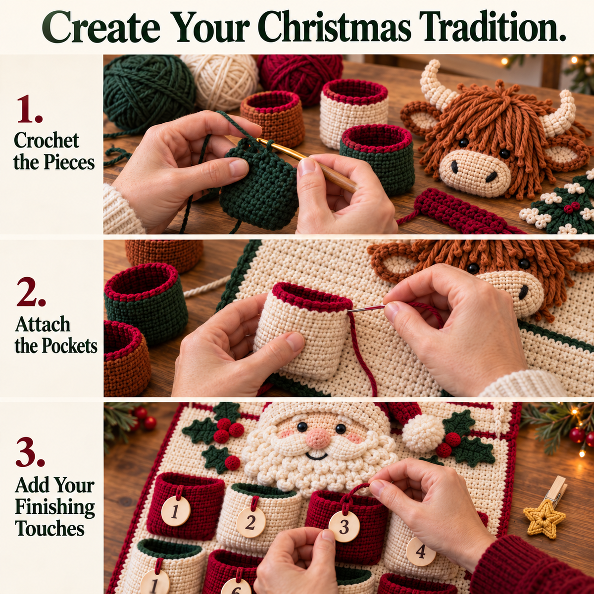 🧶 DIY Crochet Christmas Advent Calendar Kit | 24-Pocket Countdown