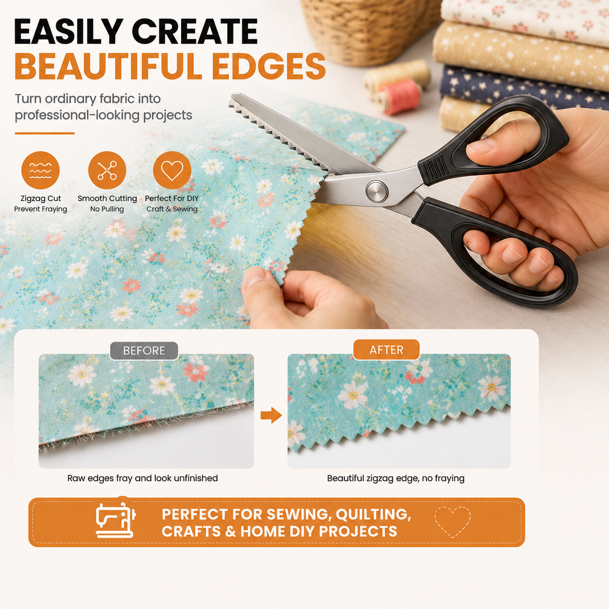 ✂️Professional Pinking Shears – Stainless Steel Zigzag Fabric Cutting Scissors✨🧵