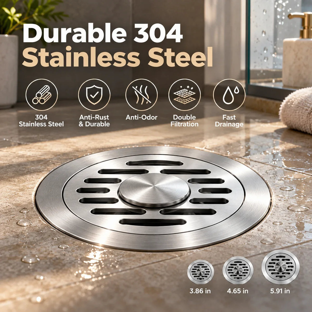 🎁304 Stainless Steel Automatic Anti-Odor Floor Drain