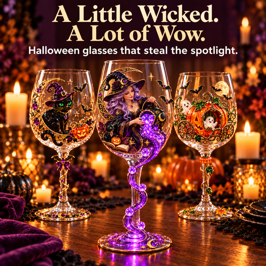 🎃 Enchanted Halloween Wine Glass – ✨ Stunning 3D Details for Spooky Sips & Magical Nights