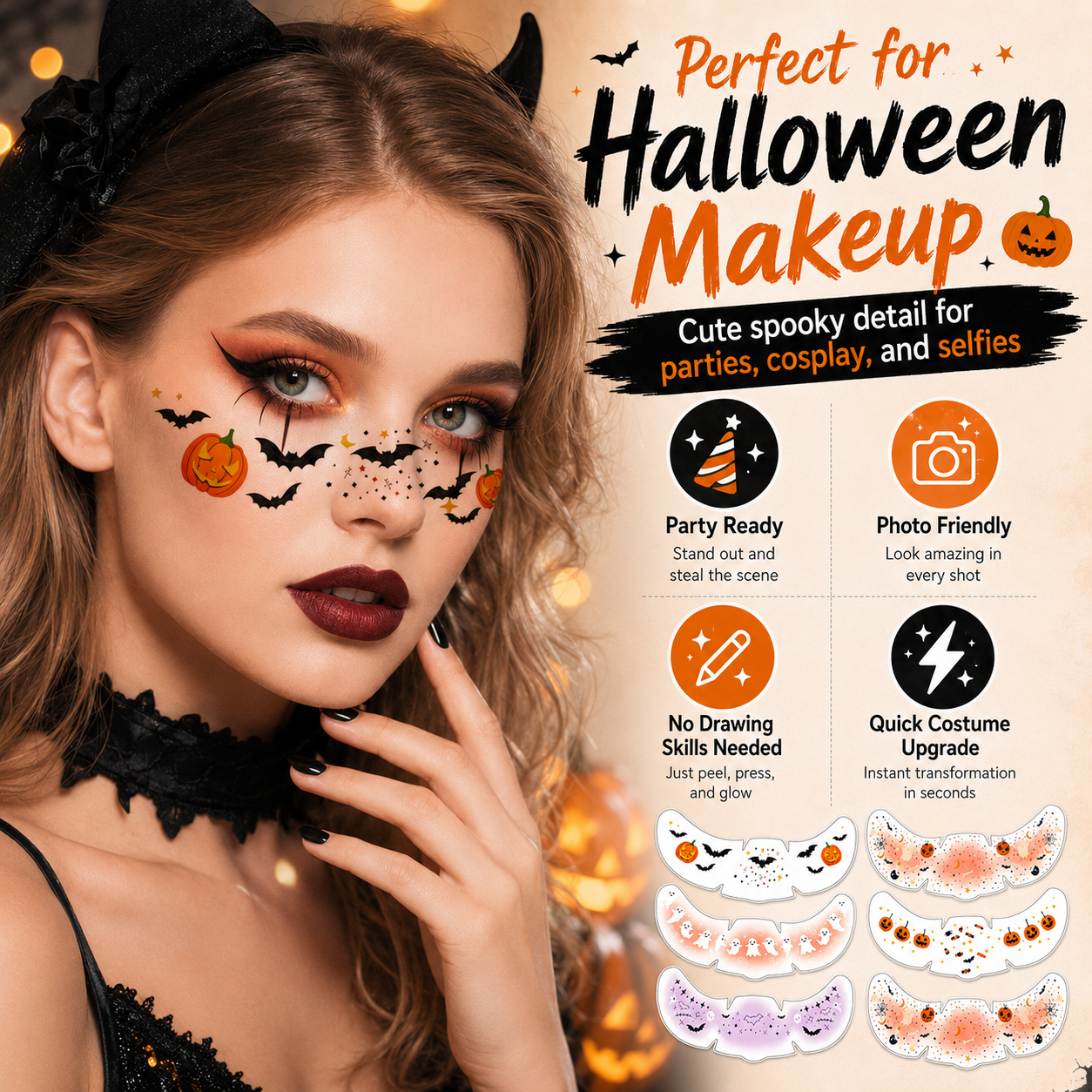 Halloween Under-Eye Face Stickers – Cute Spooky Makeup in Minutes