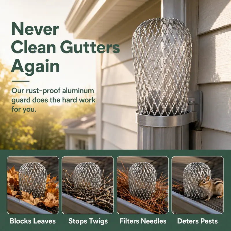 🍂 Expandable Metal Gutter Guard – Flexible Anti-Clog Downspout Leaf & Debris Strainer