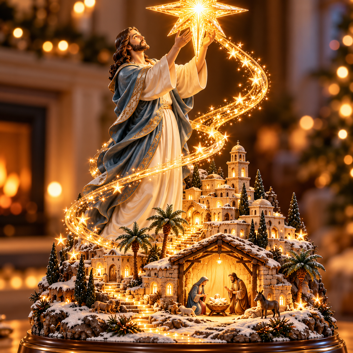 ⭐✨ Bethlehem Star of Hope™ – Jesus Holding the Guiding Star Illuminated Christmas Nativity Scene