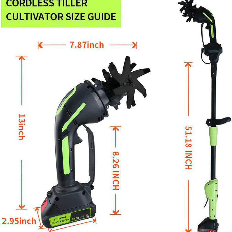 Multifunctional 2-in-1 Cordless Tiller & Cultivator with Telescopic Pole