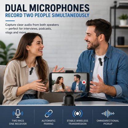 2 Pcs Wireless Lavalier Microphone for iPhone & Android | Plug & Play Dual Mic