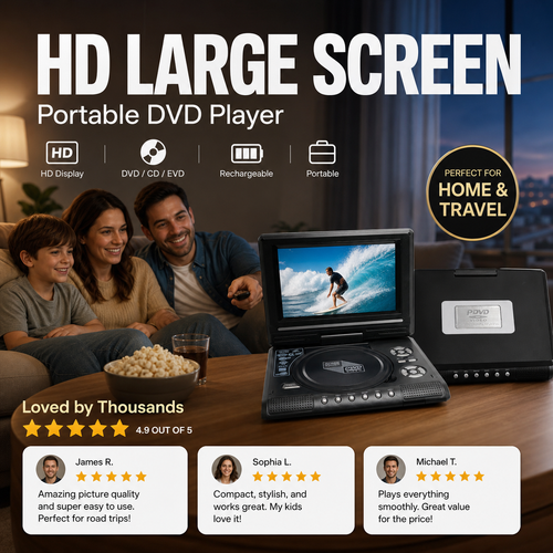 📀Free Shipping🎁Portable 7.8" HD DVD Player – Rechargeable Offline Entertainment