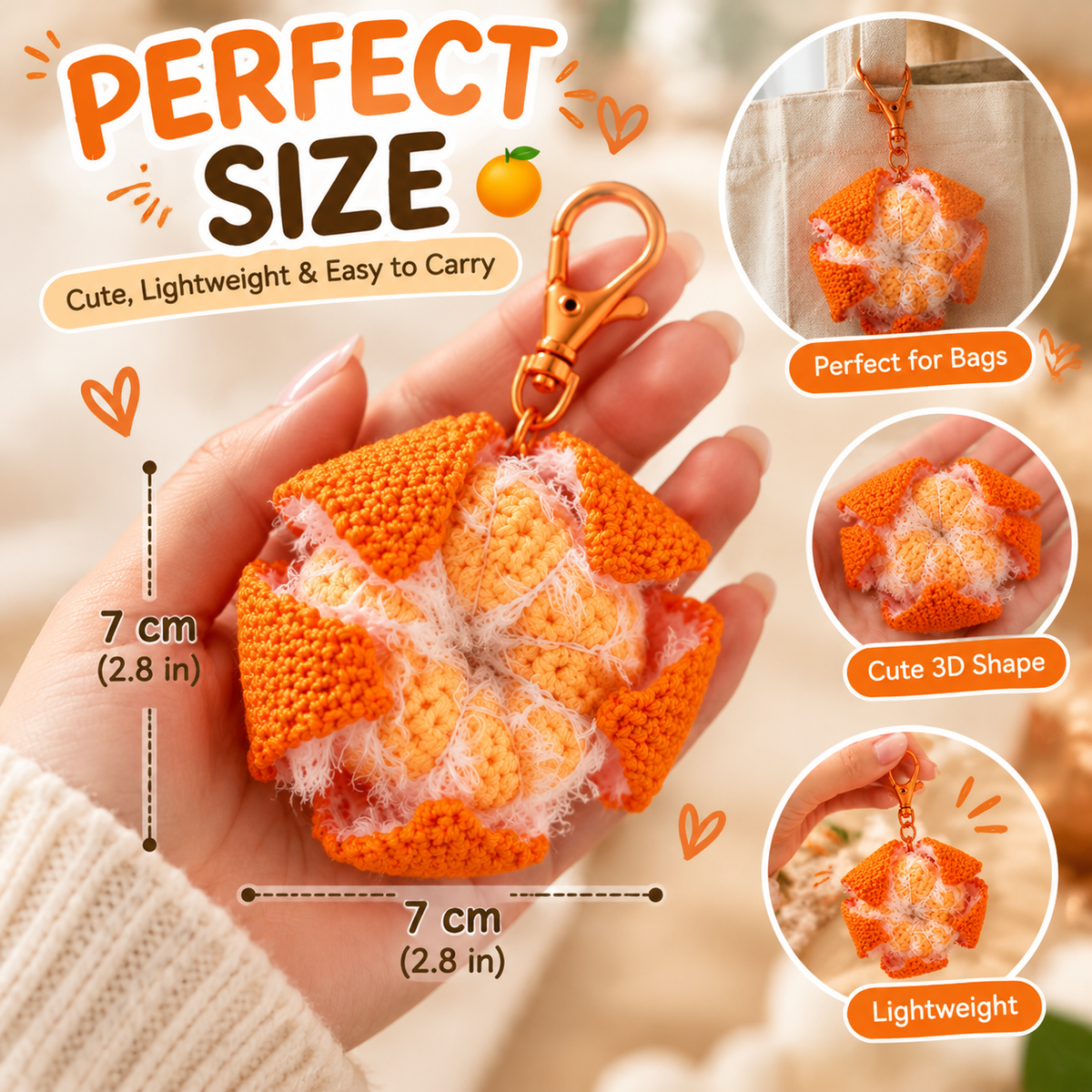 🍊 Crochet Orange Bag Charm – Cute Citrus Accessory for Bags, Backpacks & Keys ✨🎁