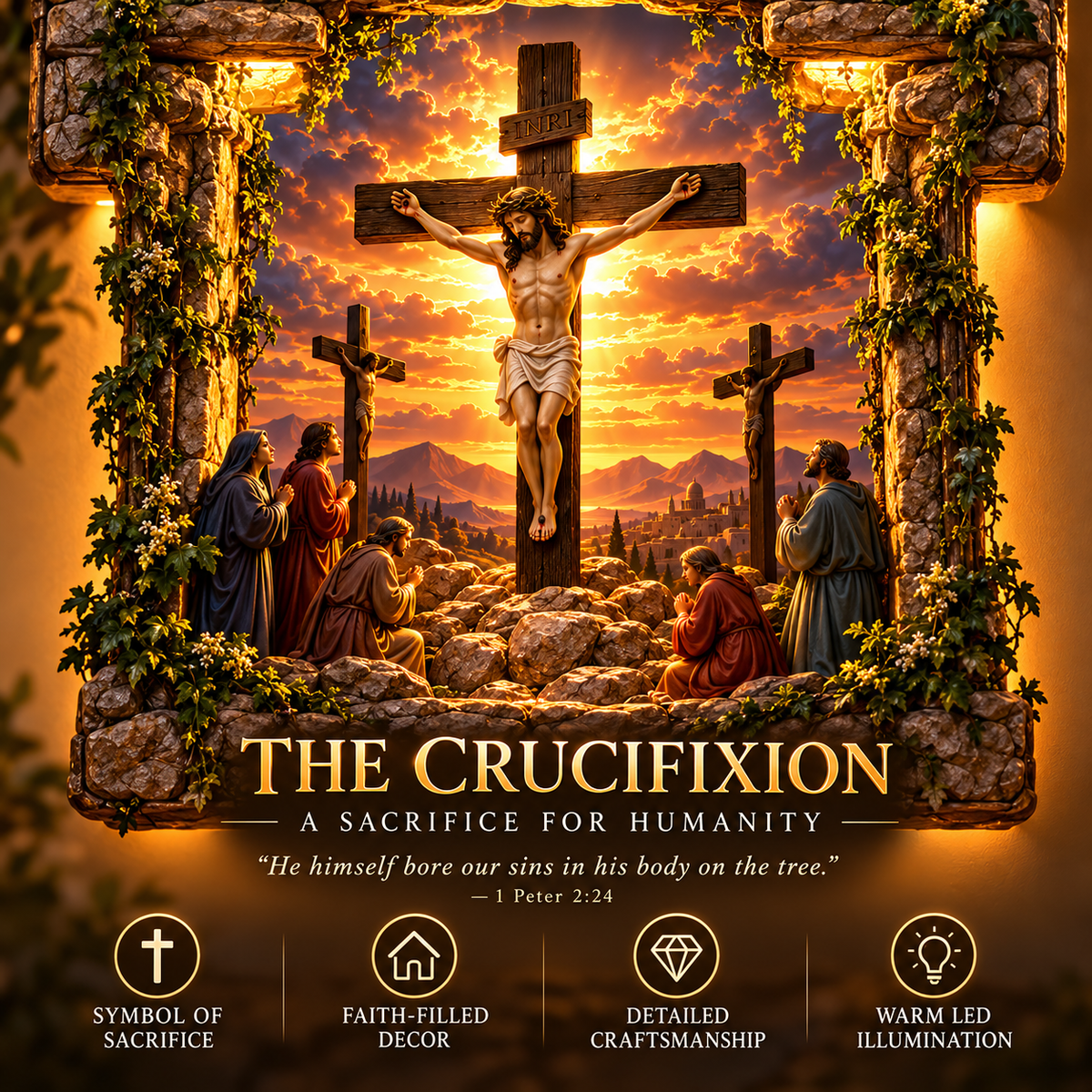 Crucifixion themed scene from the three-scene Jesus wall cross
