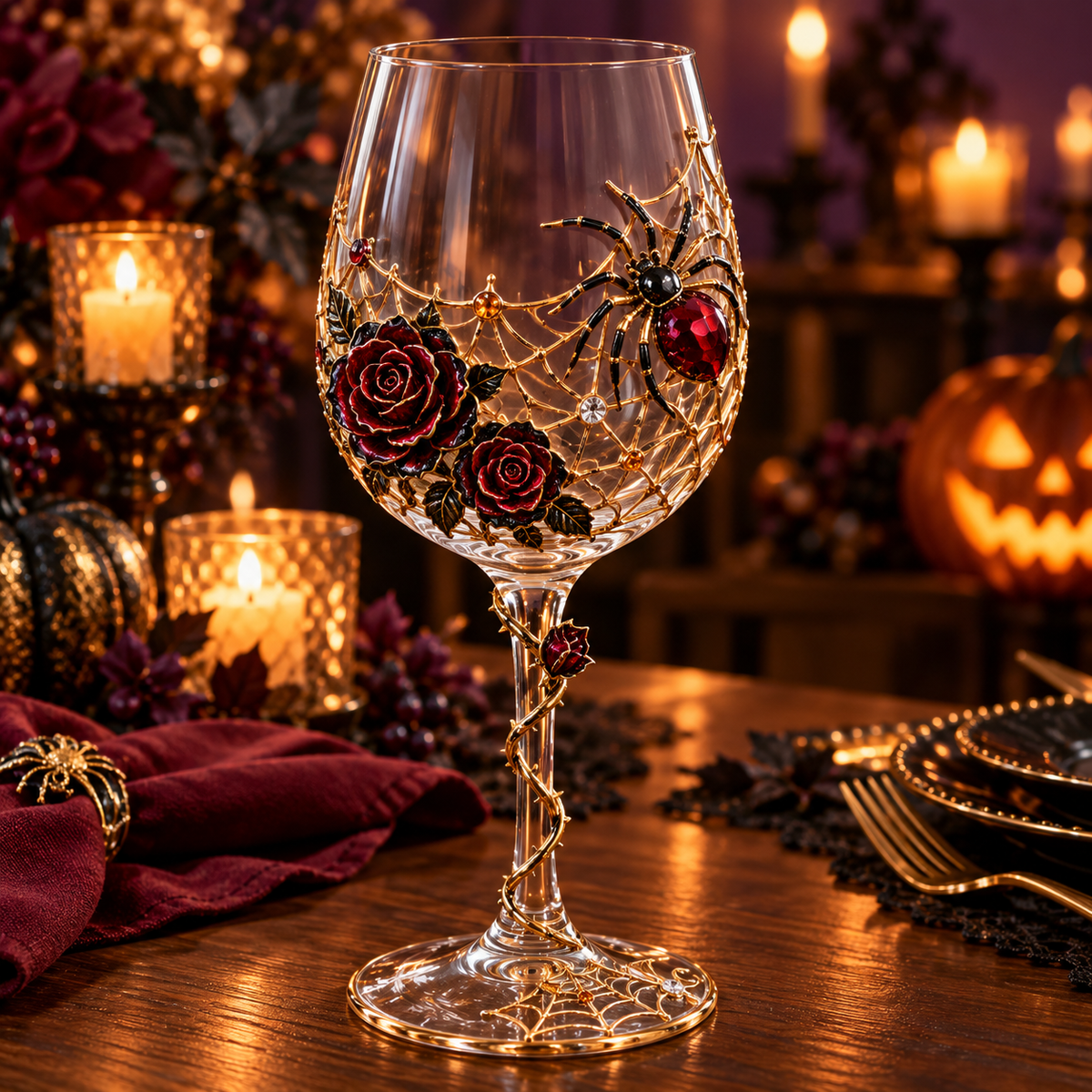 🎃 Enchanted Halloween Wine Glass – ✨ Stunning 3D Details for Spooky Sips & Magical Nights