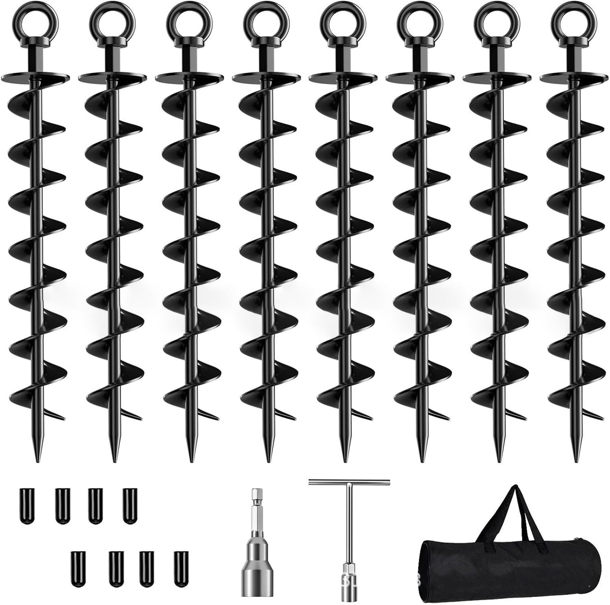 🌀 Heavy-Duty Full Spiral Ground Anchors – Drill-Ready Steel Tie-Down Stakes for Tents & Trampolines 🔩