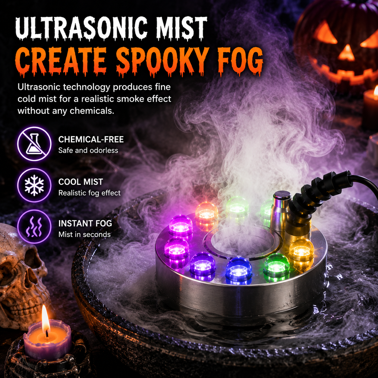 🌫️ Ultrasonic Mist Maker Fogger-🎃Turn Water Into Spooky Glowing Fog