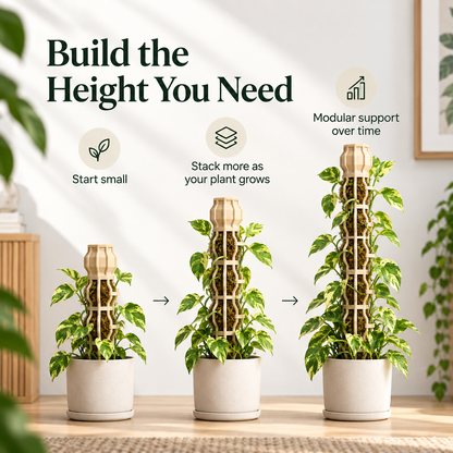 🌿 Stackable Climbing Plant Support Pole – Vine Clips, Moss Fill & Top Watering Design