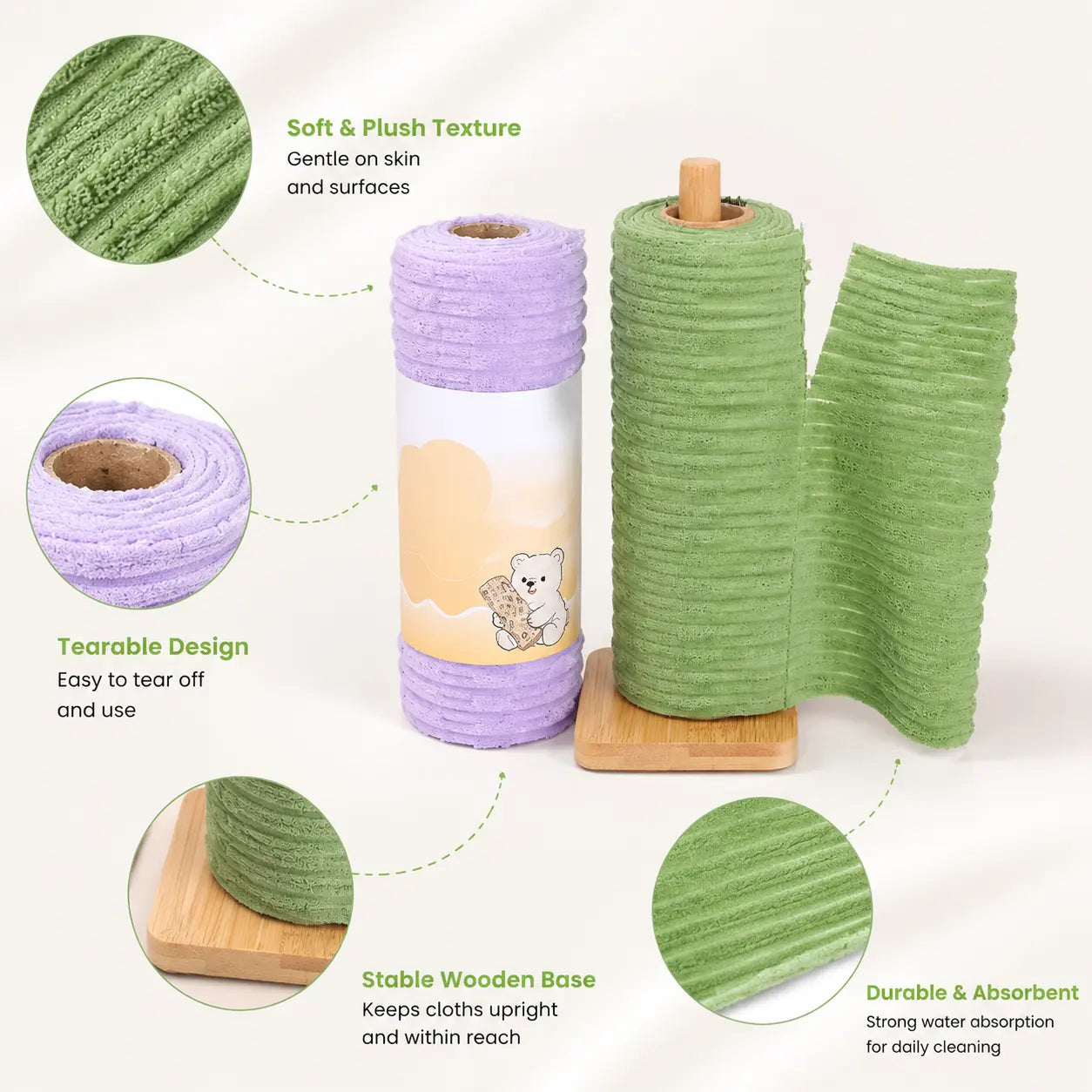 🧽 Tearable Reusable Cleaning Cloth Roll – Washable Absorbent Towels for Kitchen & Home