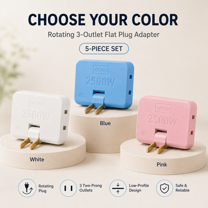 🔌 Rotating 3-Outlet Flat Plug Adapter – Save Space & Reduce Cord Bending