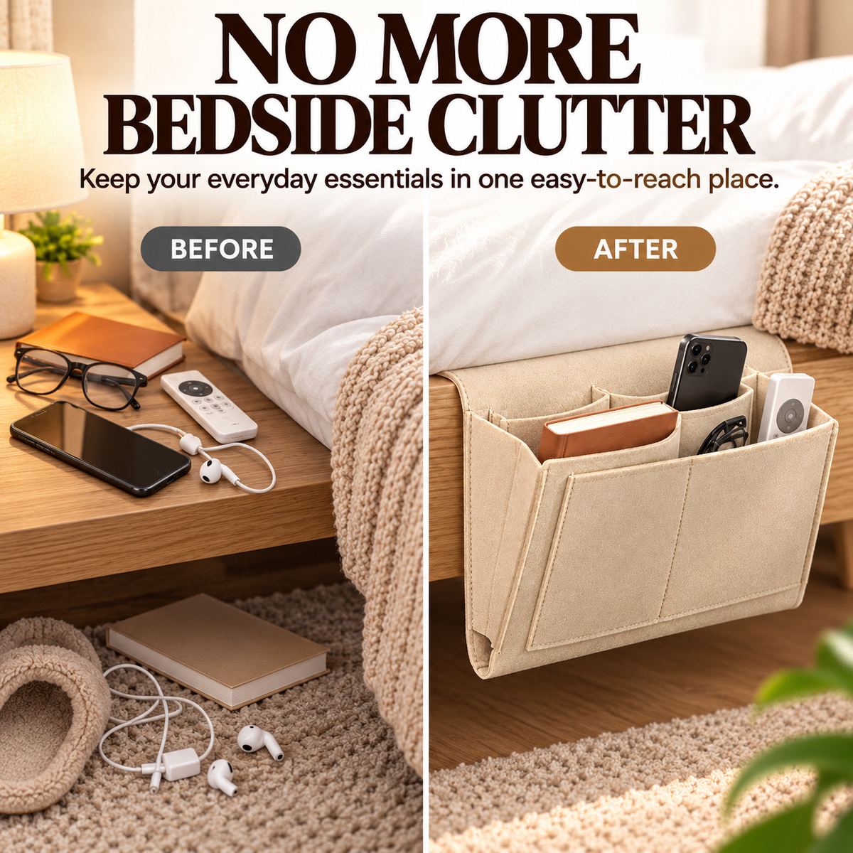 🔥 50% OFF Bedside Hanging Organizer – Keep Essentials Within Reach