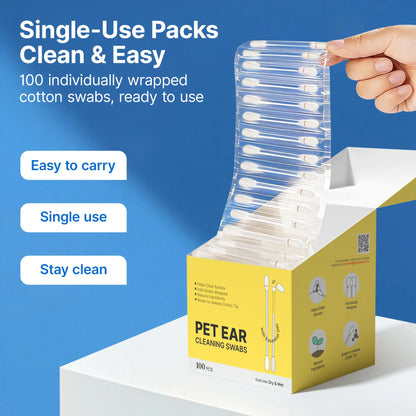 🐱Pawfirst Pet Ear Cleaning Cotton Swabs – Earwax & Odor Remover for Cats & Dogs, Individually Wrapped, Break-to-Release Liquid, Dry/Wet Dual-Use