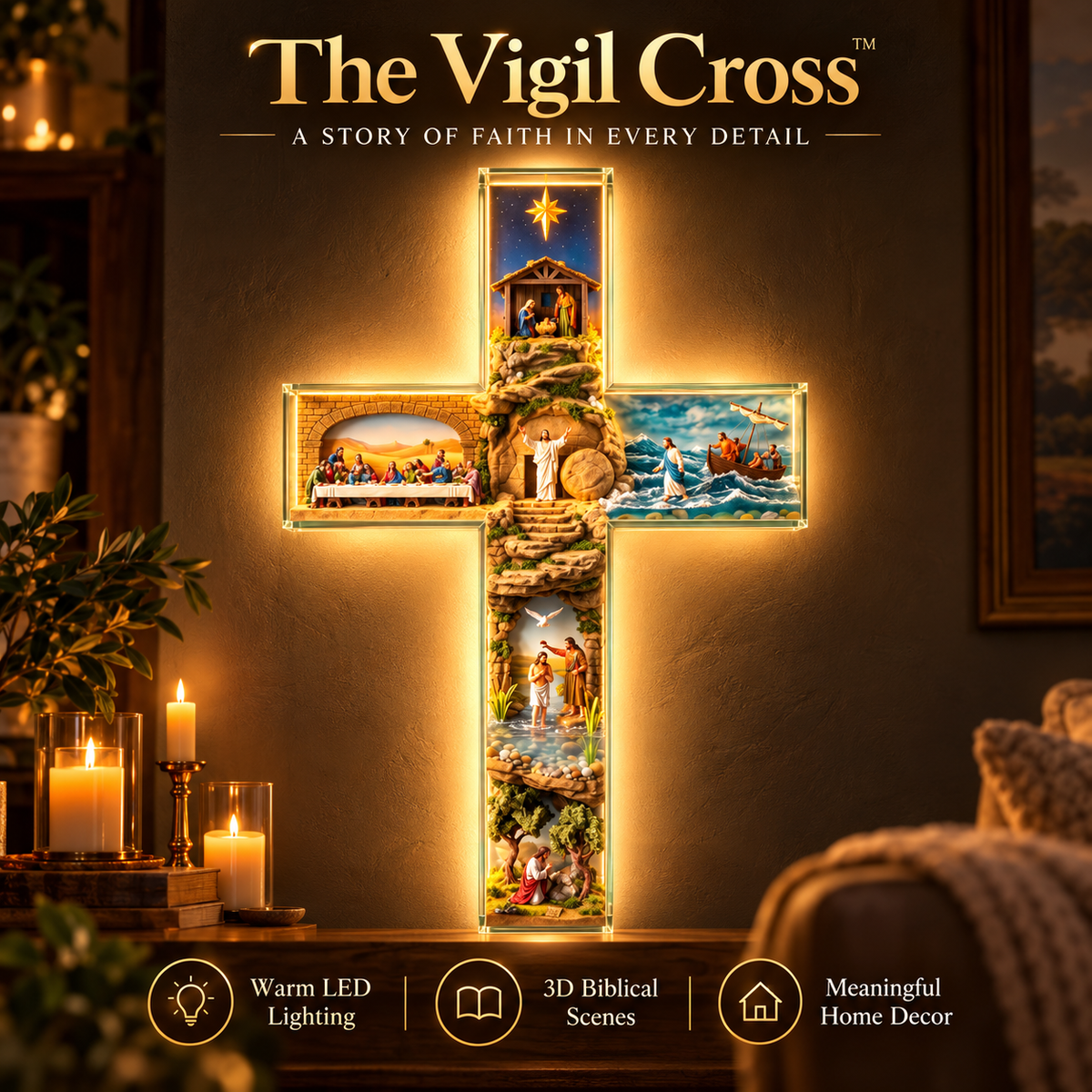 The Vigil Cross™ – Illuminated Biblical Story Wall Cross