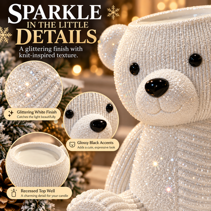 🐻White Glitter Teddy Bear 3-Wick Candle Holder – Cozy Christmas Tabletop Décor🎄