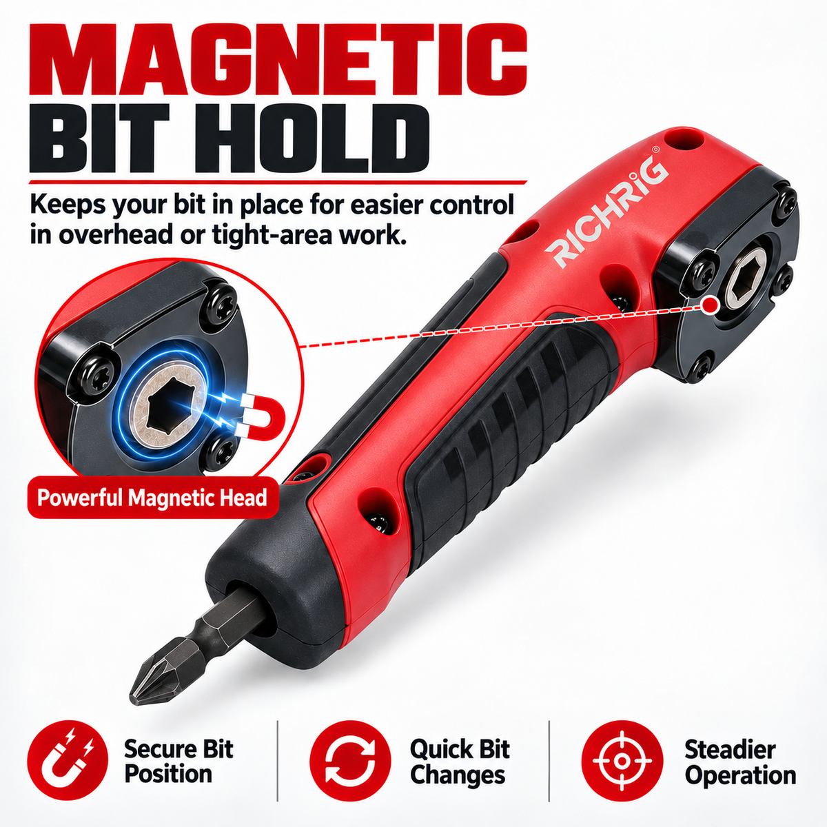 Magnetic bit hold right angle drill adapter