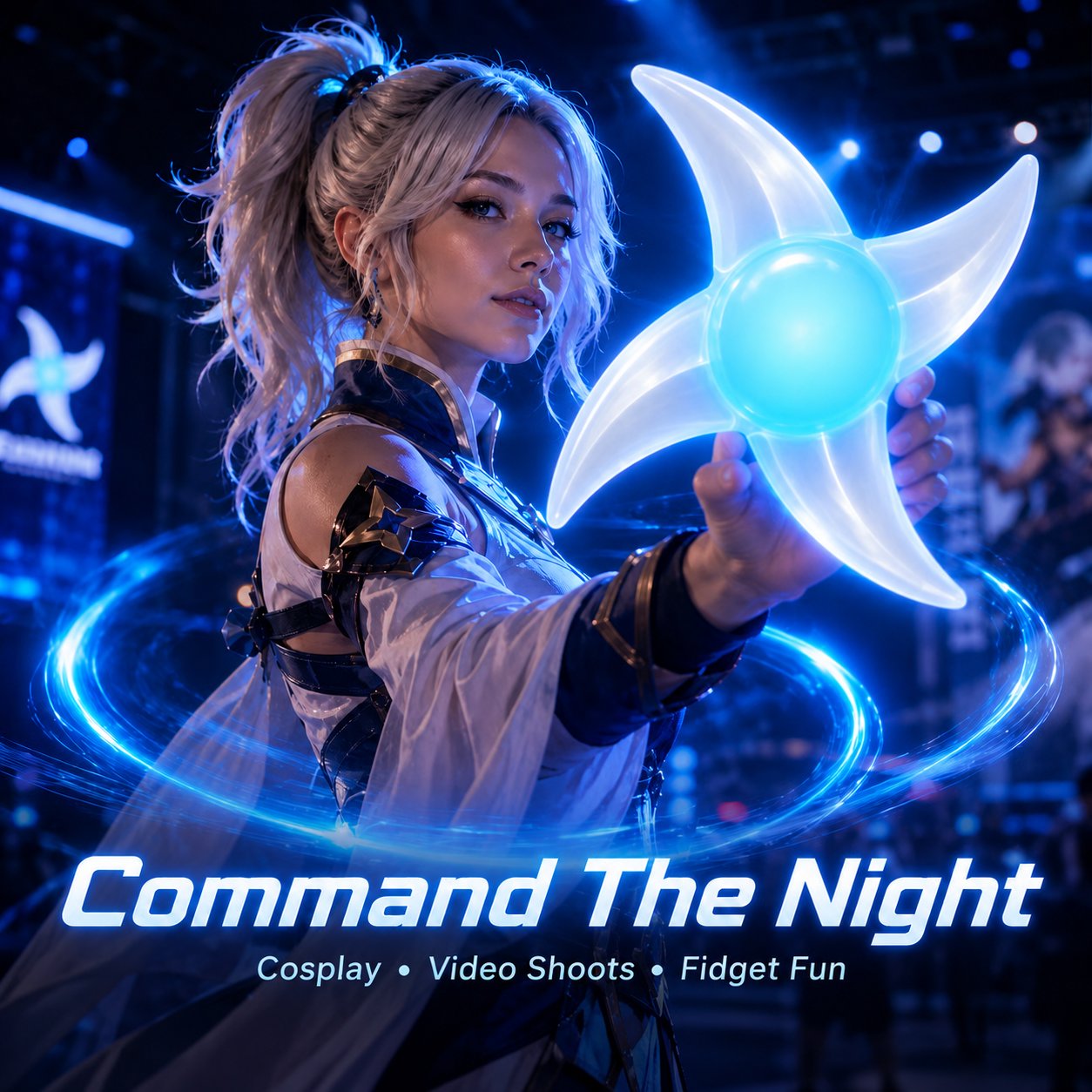 Cosplayer holding glowing Whirlwind RGB Light Blade